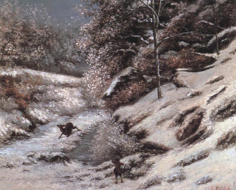Injured deer in the snow, Gustave Courbet